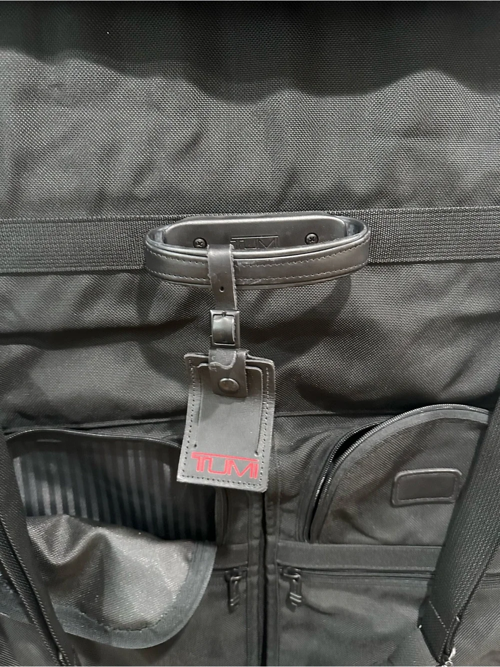 Tumi Black Travel Garment Bag with Dual Front Pockets and Shoulder Strap